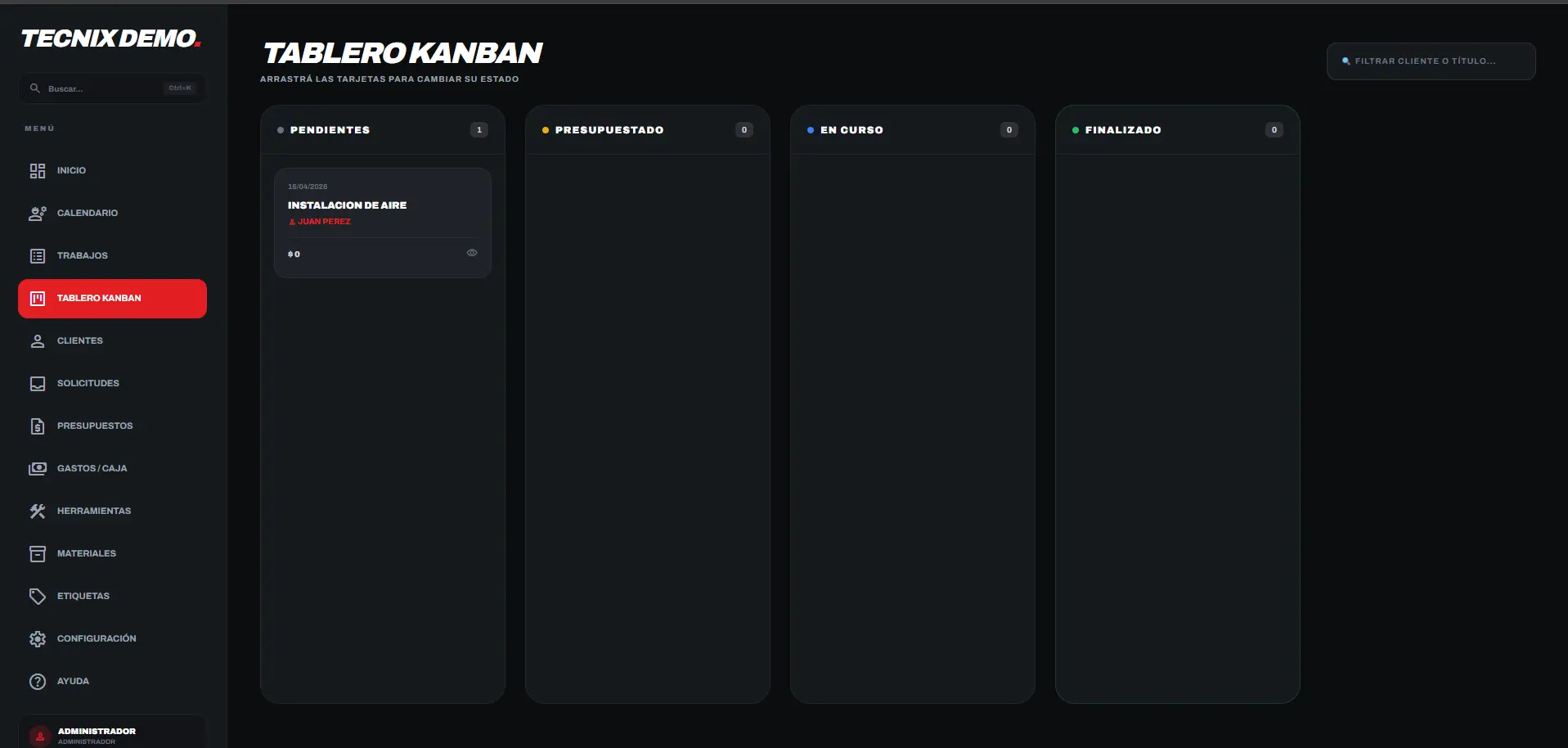 Tablero Kanban de Órdenes / Trabajos